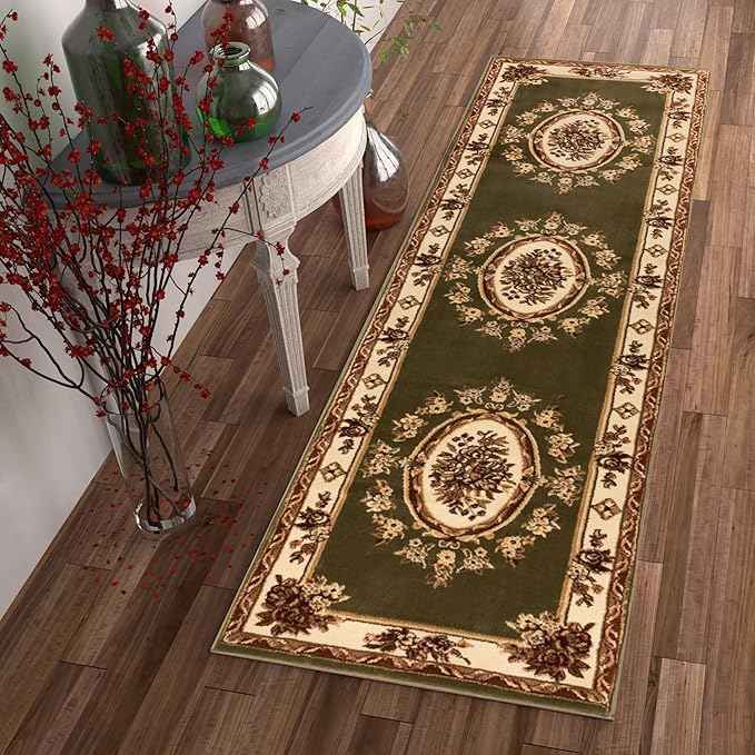 Well Woven Timeless Collection Le Petit Palais Green 3x12 Runner Luxurious Traditional French Medallion Oriental Area Rug Perfect for Living Room Bedroom or Dining Room Easy-to-Clean Durable Design