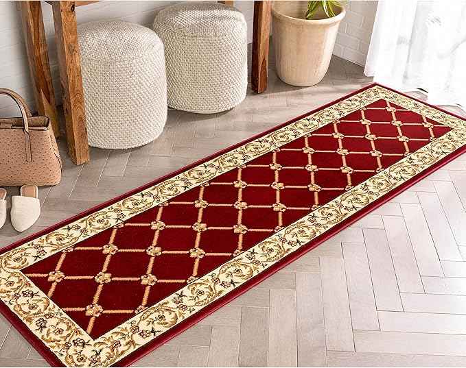 Patrician Trellis Red French European Formal Traditional 2x7 (2'3" X 7'3") Runner Rug Stain/Fade Resistant Contemporary Floral Thick Soft Plush Hallway Entryway Living Dining Room Area Rug