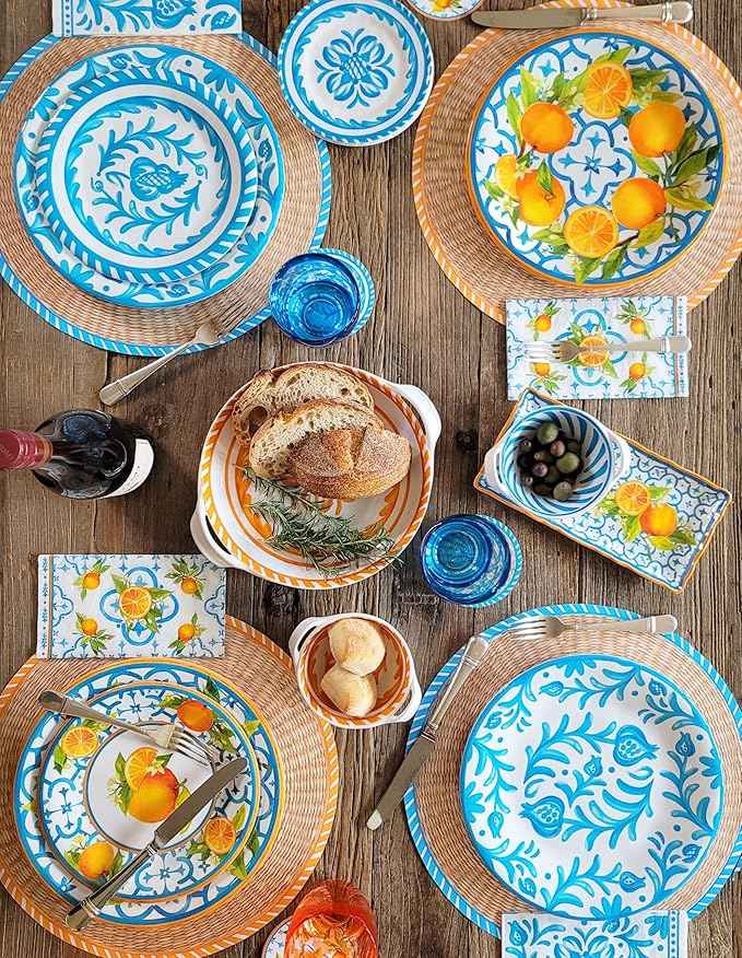 Le Cadeaux Luxury Melamine 18 Piece Dinnerwear Set, Service for 6,Sicily Teal
