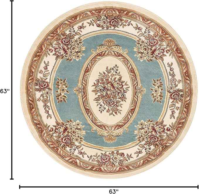 Well Woven Timeless Collection Le Petit Palais Light Blue 5' Foot Round Luxurious Traditional French Medallion Oriental Area Rug Perfect fLiving Room Bedroom Dining Room Easy-to-Clean Durable Design