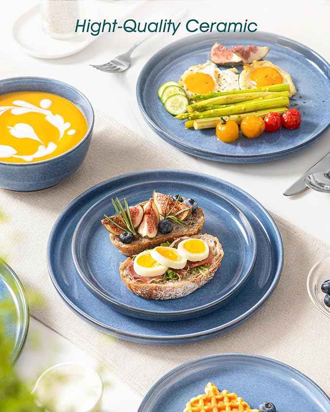 vancasso ANYA 24 Pieces Plates and Bowls Set, Blue Dinnerware Sets, Reactive Glaze Dishes Set for 8, Ceramic Dishware Sets Kitchen Dinner Set, Microwave & Dishwasher Safe