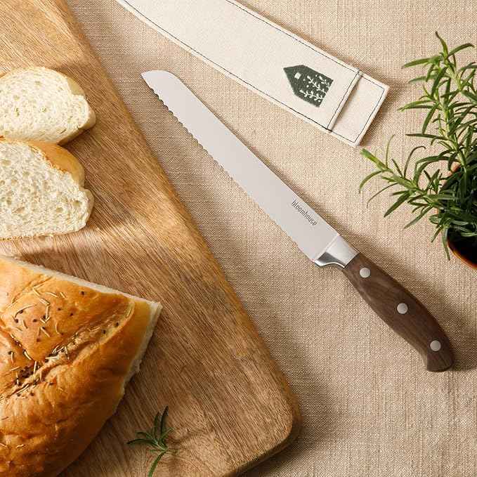 Bloomhouse 8 Inch German Steel Bread Knife W/Walnut Wood Forged Handle