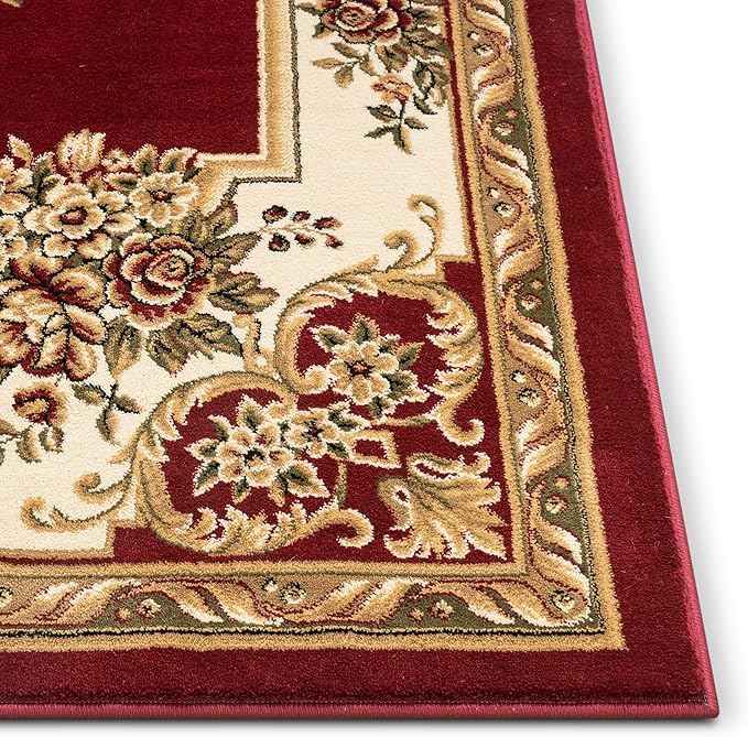 Pastoral Medallion Red French European Formal Traditional Area Rug (5'3" x 7'3") Easy to Clean Stain Fade Resistant Shed Free Modern Contemporary Floral Thick Soft Plush Living Dining Room Rug