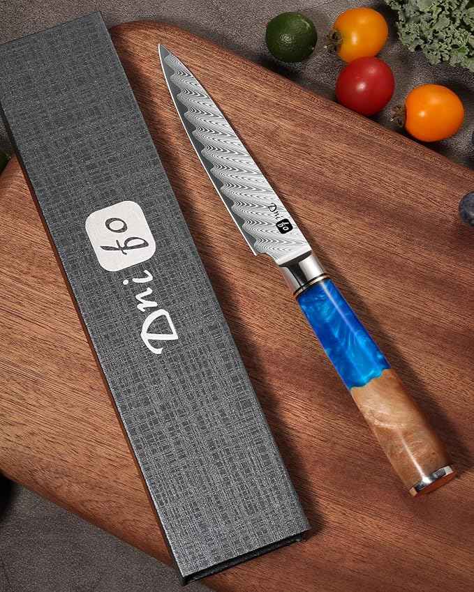 Kitchen Utility Knife 5 Inch, Japanese VG10 Steel Damascus Paring knife, Small Kitchen chef Knife with Gift Box and Resin Wood Handle, Ideal Birthday Gift for Men and Women