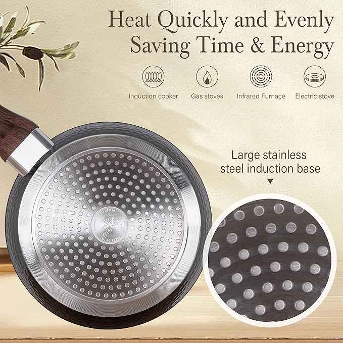 Kitchen Academy Induction Pots and Pans Set Non Stick - 12 Pcs Nonstick Kitchen Cookware Set, Black Hammered Cooking Pans Set