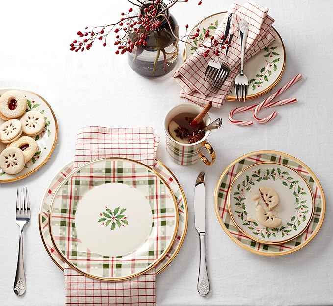Lenox 894967 Holiday Plaid 4-Piece Mug Set, Christmas Dinnerware, Hosting