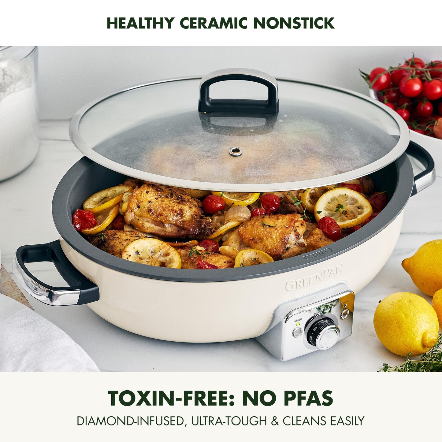 Elite 5.5QT Electric Oval Skillet (5.5 Quarts / Cream White)