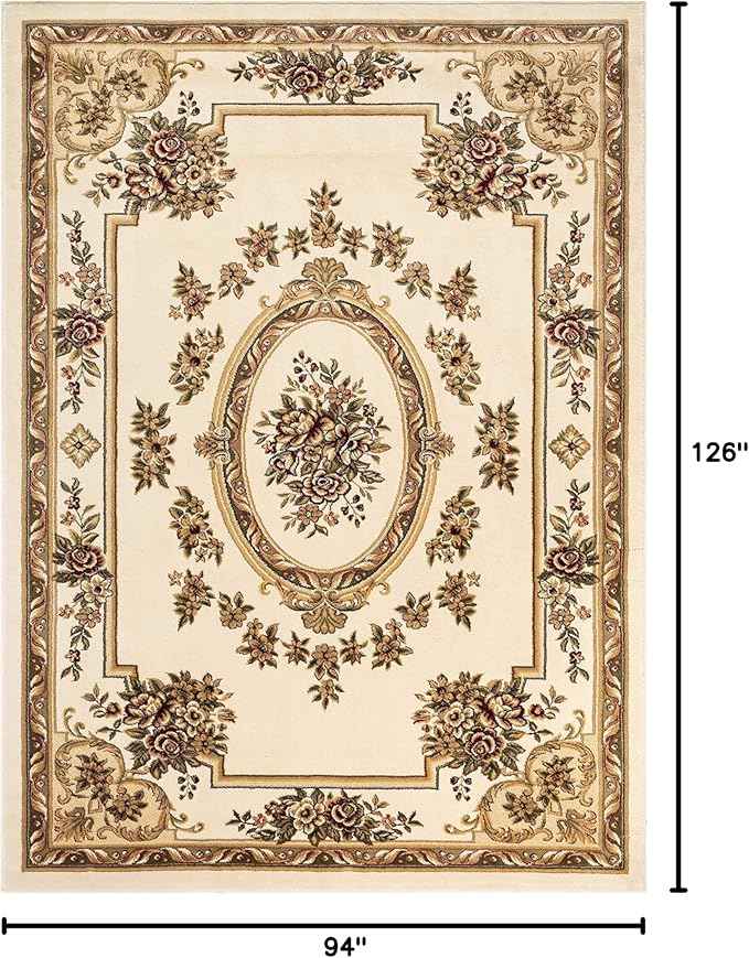 Pastoral Medallion Ivory French European Formal Traditional (7'10" x 10'6") Area Rug Easy to Clean Stain Fade Resistant Shed Free Contemporary Floral Thick Soft Plush Living Dining Room Rug