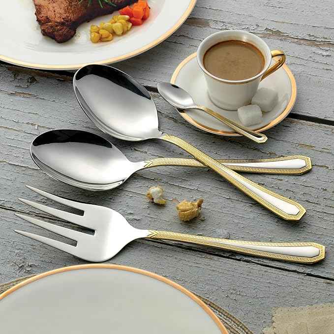 75-Pc Luxury Flatware Set for 12 w/Storage Case 24K Gold Premium Dining Cutlery Service - 18/10 Surgical Stainless Steel Silverware Hostess Serving Set in a Chest