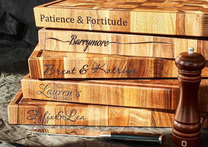 Personalized End Grain Walnut Cutting Board, GrainWoods Handcrafted Wood Kitchen Chopping Block (18x12x2 Inches)
