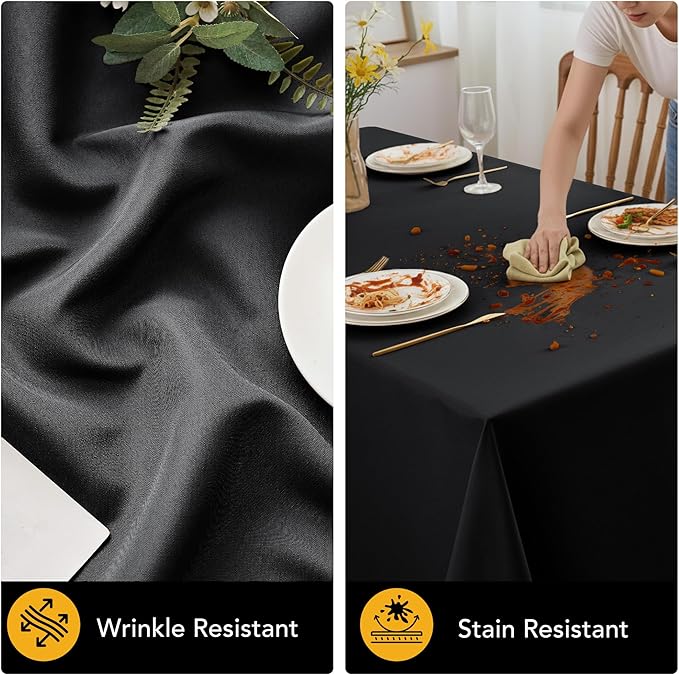 10-Pack Black Tablecloths for Rectangle Tables, 60 x 102 Inches, Stain-Resistant Polyester Fabric for 6 Foot Tables - Washable Table Covers for Weddings, Banquets, Birthday Parties, Events