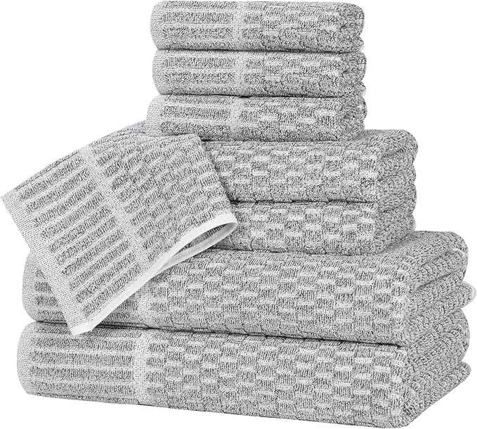 Superior Juno Viscose Cotton Blend Medium Weight Towels, for Bathroom, Shower, Spa, Plush, Quick Dry, Ultra-Soft Towels, Bath Essentials, Border Detail, 8 Piece Assorted Towel Set, Charcoal