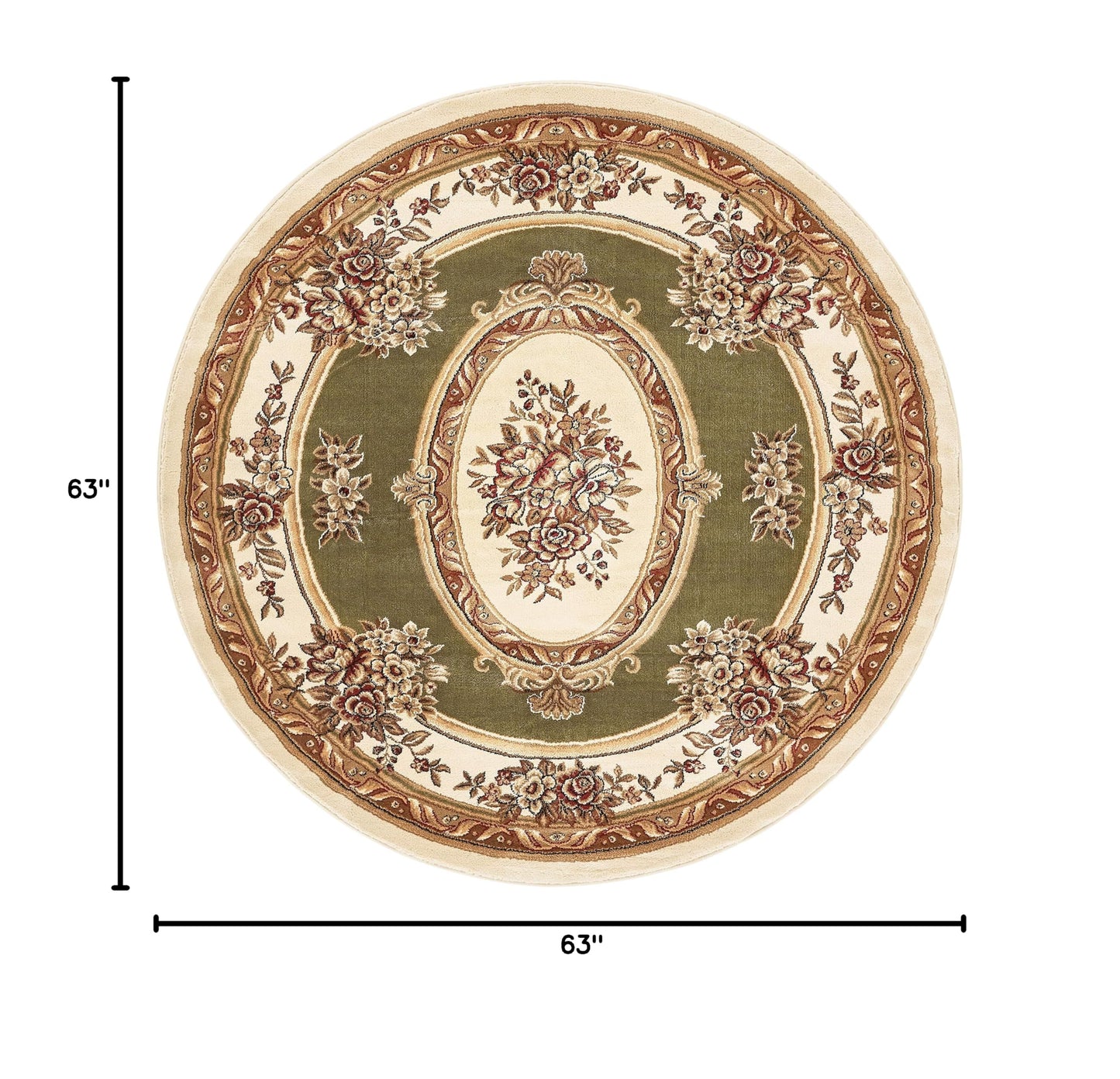 Timeless Collection Le Petit Palais Green 5' Foot Round Luxurious Traditional French Medallion Oriental Area Rug Living Room Bedroom Dining Room Easy (5'3" (Round) / Green)