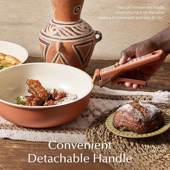 CAROTE 21-Piece Ceramic Cookware Set, Nonstick Pots and Pans Set with Detachable Handle, Non-Toxic Kitchen Cooking Set, Induction Compatible, Dishwasher & Oven Safe, Terracotta