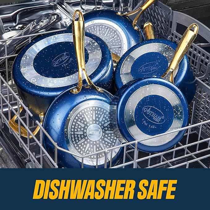 Gotham Steel 15 Pc Ceramic Pots and Pans Set Non Stick, Kitchen Cookware Sets, Pot and Pan Set, Ceramic Cookware Set, Non Toxic Cookware Set, Non Stick Pots and Pan Set, Dishwasher Safe - Navy