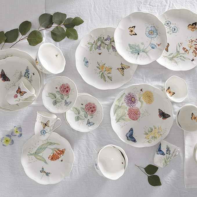 Lenox Dinnerware Set, Butterfly Meadow 28-Piece Set, Service For 4, Porcelain Plates With Scalloped Edges, Plates And Bowls Sets, Microwave Safe, Dishwasher Safe, Home & Kitchen (28 Piece, Assorted)