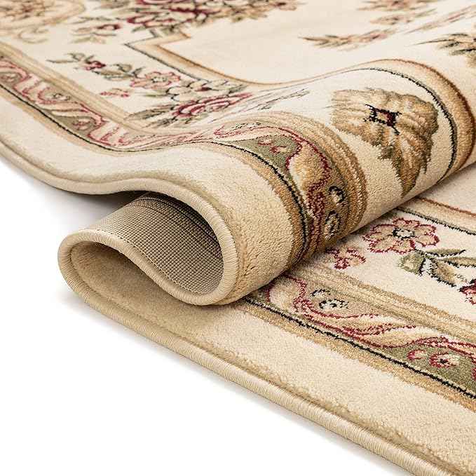 Pastoral Medallion Ivory French European Formal Traditional (7'10" x 10'6") Area Rug Easy to Clean Stain Fade Resistant Shed Free Contemporary Floral Thick Soft Plush Living Dining Room Rug