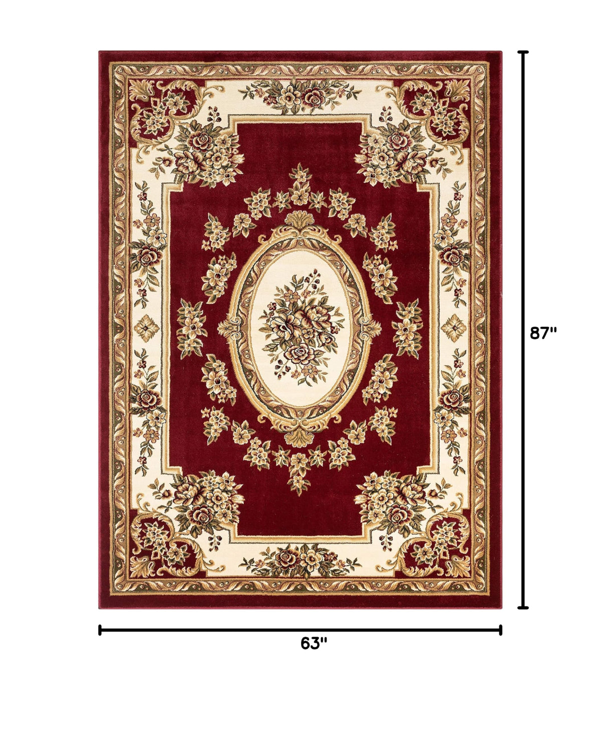Pastoral Medallion Red French European Formal Traditional Area Rug (5'3" x 7'3" (Rectangular) / Red)