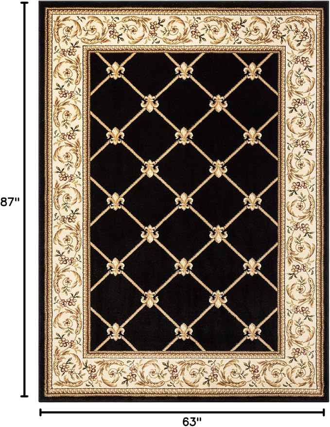 Patrician Trellis Black French European Formal Traditional (5'3" x 7'3") Area Rug Stain Fade Resistant Shed Free Modern Contemporary Floral Transitional Thick Soft Plush Living Dining Room Rug