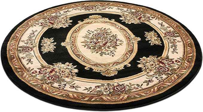 Well Woven Timeless Collection Le Petit Palais Black 5' Foot Round Luxurious Traditional French Medallion Oriental Area Rug Living Room Bedroom Dining Room Easy-to-Clean Durable Design