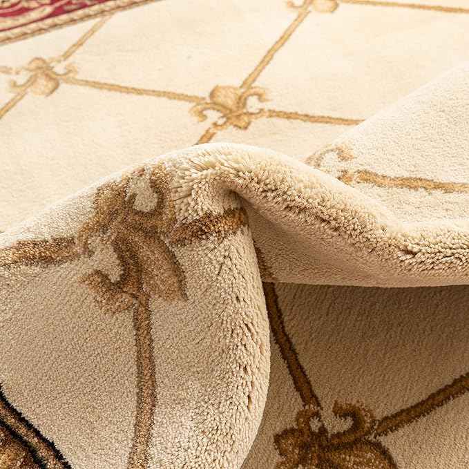 Well Woven Timeless Collection Fleur De Lis Ivory 5' Foot Round Luxurious Traditional French Aubusson Oriental Area Rug Perfect for Living Room Bedroom or Dining Room Easy-to-Clean Durable Design