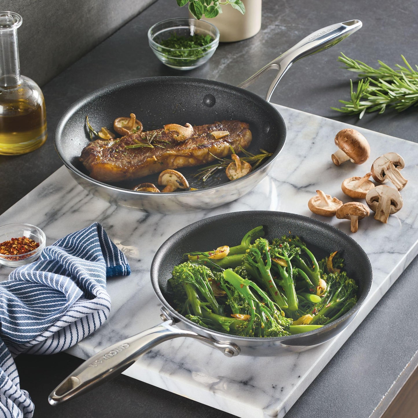 C1 Series Clad Stainless Steel with ScratchDefense Technology Cookware Nonstick Induction Frying Pans (Set (8.5-Inch & 10-Inch))