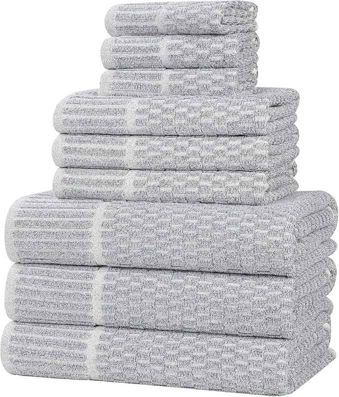 Superior Juno Viscose Cotton Blend Medium Weight Towels, for Bathroom, Shower, Spa, Plush, Quick Dry, Ultra-Soft Towels, Bath Essentials, Border Detail, 9 Piece Assorted Towel Set, Denim Blue