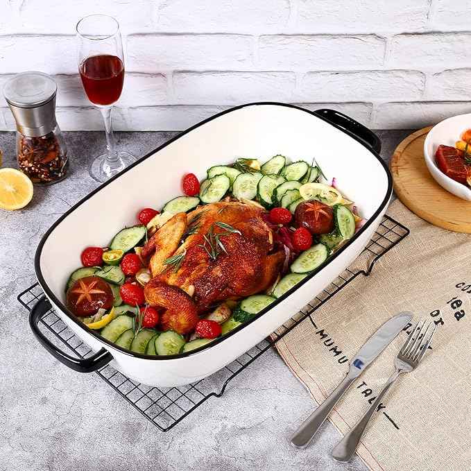 4.5 Quart Ceramic Baking Dish,Serving Bakeware for Casserole,Lasagna,Gratin,Broiling,Roasting,and Baking.Large Deep 14x10x3.11 inches Pan,Safe for Oven Microwave Refrigerator Disinfection Cabinet and