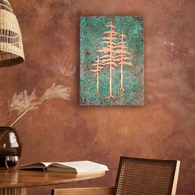 nooc art Handmade Copper Wall Art for Home, Living Room, Bedroom, Kitchen and Office Decor, Rustic Decorative Mural Art for Farmhouse Decor (Patina of Pine Tree, 13.7 x 19.7, Unframed)