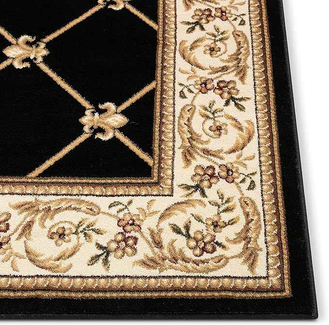 Patrician Trellis Black French European Formal Traditional 3x12 (2'7" x 12') Runner Rug Stain/Fade Resistant Contemporary Floral Thick Soft Plush Hallway Entryway Living Dining Room Area Rug