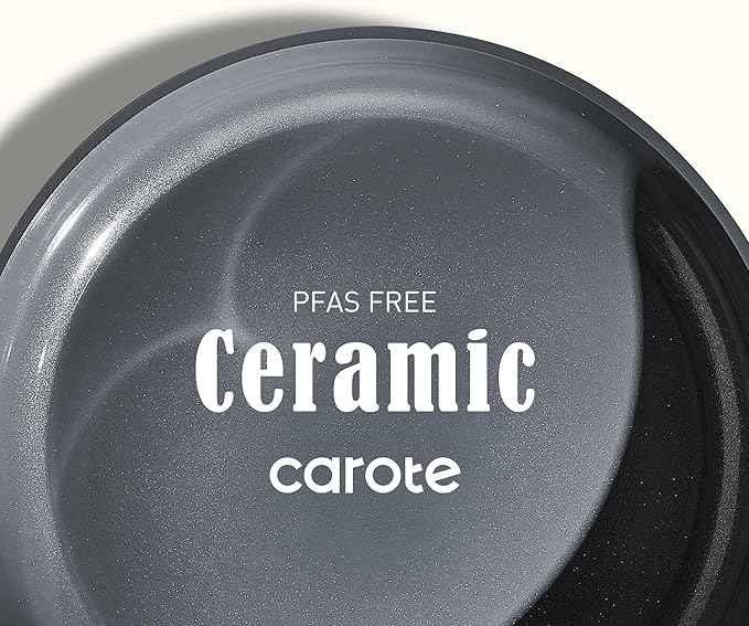 CAROTE Ceramic Cookwar Set, Pots and Pan Set Non Stick 16 Piece, Cookware Set Kitchen Cooking Set Non Toxic, PFAS PTFE Free, Blue
