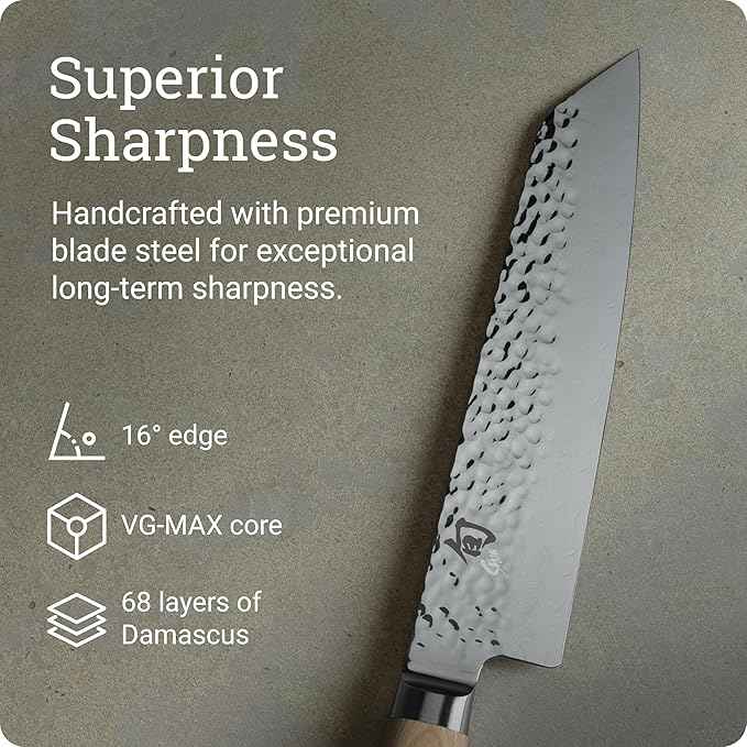 Shun Premier Blonde 8" Kiritsuke Knife, Handcrafted Japanese Kitchen Knife for Professional and Home Chefs, VG-MAX Core with Damascus Stainless Steel Cladding, Pakkawood Handle