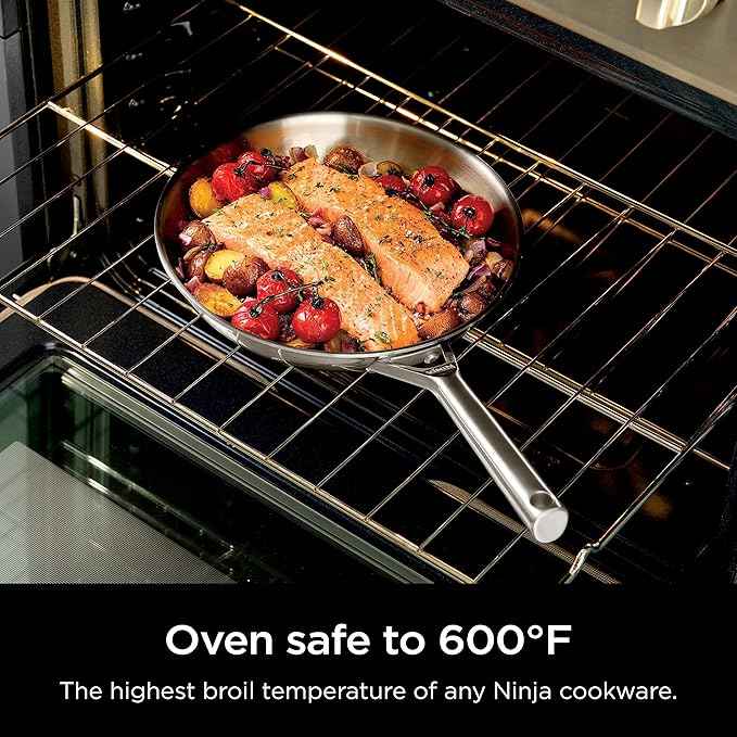 Ninja EverClad Commercial-Grade Stainless Steel 10.25" Fry Pan, Tri-Ply Pans, Oven Safe to 600°F, All Stovetops & Induction Compatible, Stainless, C90026