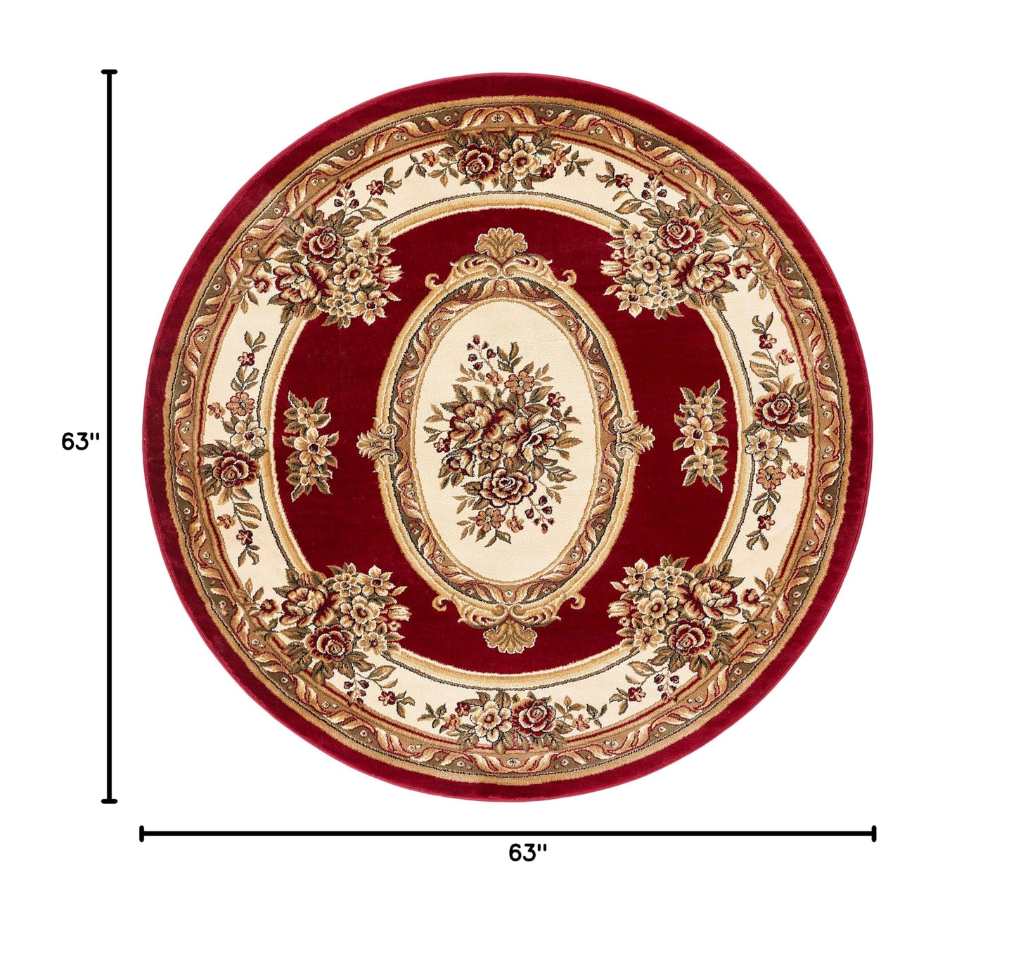 Timeless Collection Le Petit Palais Red 5' Foot Round Luxurious Traditional French Medallion Oriental Area Rug Perfect for Living Room Bedroom or Dining Room Easy (5'3" (Round) / Red)