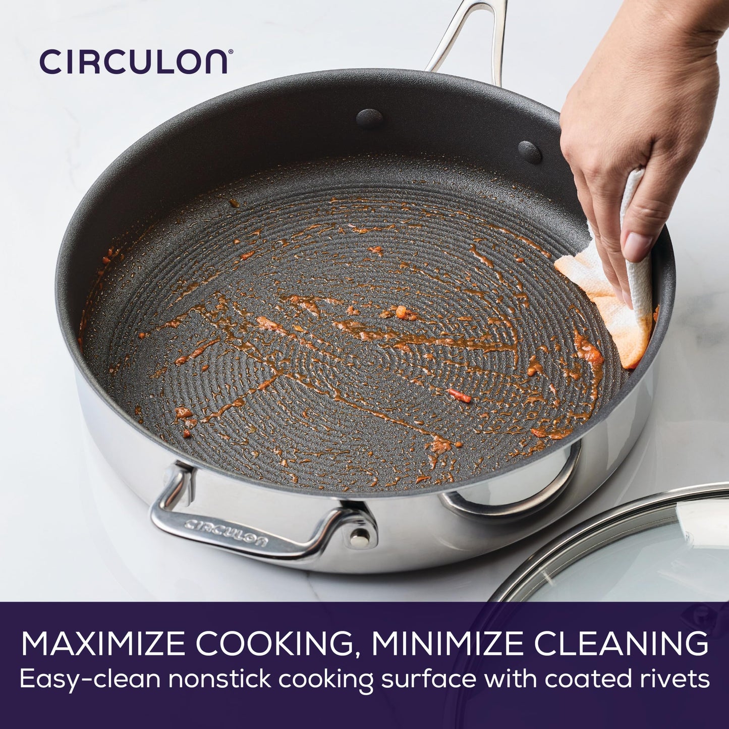 C1 Series Clad Stainless Steel with ScratchDefense Technology Cookware Nonstick Induction Saute Pan with Lid and Helper Handle (5 Quart)