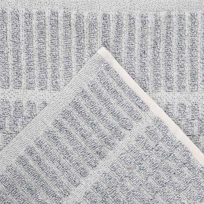 Superior Juno Viscose Cotton Blend Medium Weight Towels, for Bathroom, Shower, Spa, Plush, Quick Dry, Ultra-Soft Towels, Bath Essentials, Border Detail, 9 Piece Assorted Towel Set, Denim Blue