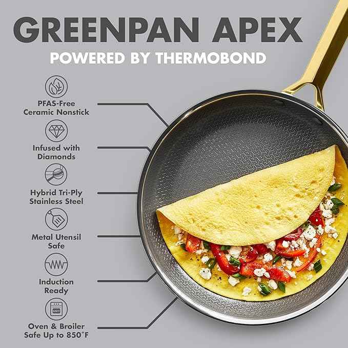 GreenPan Hybrid 13 Piece Nonstick Stainless Steel Cookware Set, APEX Tri-Ply Thermobond PFAS-Free Ceramic Pots & Pans, Induction & All Cooktop Compatible, Oven Temp to 850°F, Dishwasher Safe, Gold