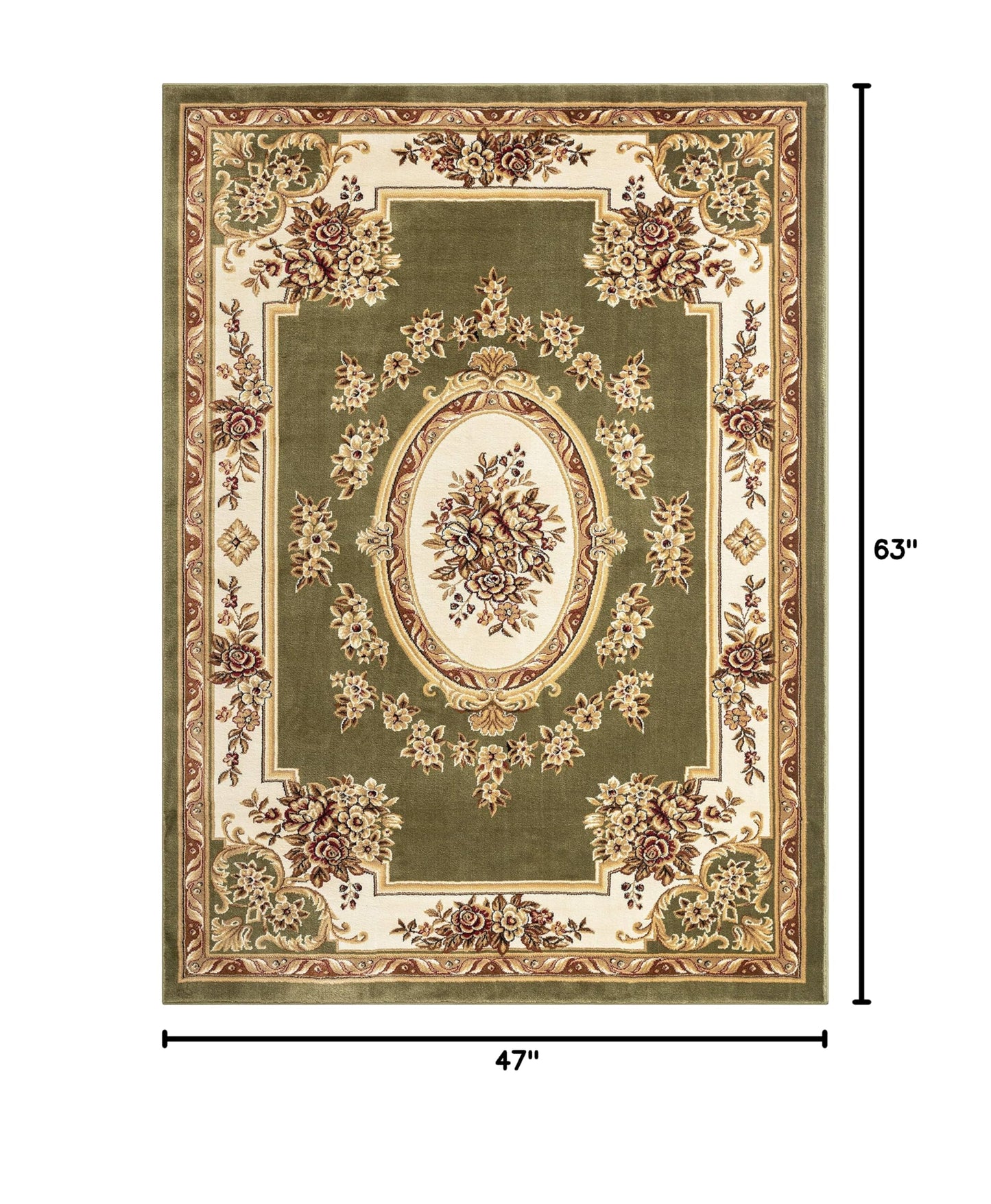 Timeless Collection Le Petit Palais Green 3x5 Luxurious Traditional French Aubusson Medallion Oriental Area Rug Perfect for Living Room Bedroom or Dining Room Easy (3'11" x 5'3" (Rectangular) / Green)