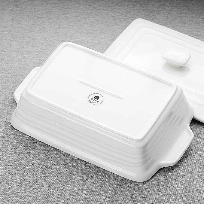 MALACASA Casserole Dish for Oven, 4.4 Qt Porcelain Baking Dish with Lid, 9x13 Baking Pan with Handles, Large Lasagna Pan Deep, Rectangular Bakeware, Microwave Safe, White, Series BAKE