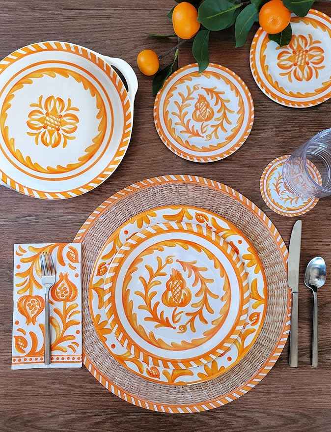 Le Cadeaux Luxury Melamine 12 Piece Dinnerwear Set, Service for 4, Sicily Orange
