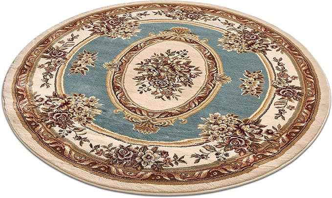 Well Woven Timeless Collection Le Petit Palais Light Blue 5' Foot Round Luxurious Traditional French Medallion Oriental Area Rug Perfect fLiving Room Bedroom Dining Room Easy-to-Clean Durable Design