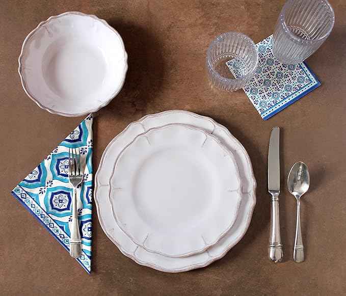 Le Cadeaux 16 Piece Luxury Melamine Dinnerware Set, Service for 4 (Rustica Antique White)