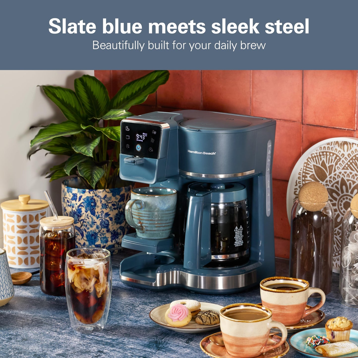 2 Way Drip Coffee Maker & Single Serve Coffee Machine (12 Cup / Kitchen Makeover Blue)