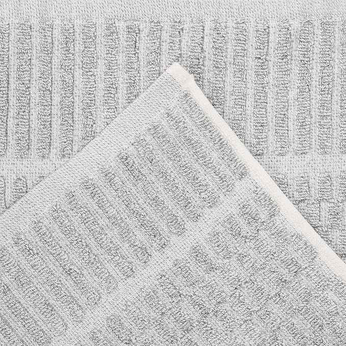 Superior Juno Viscose Cotton Blend Medium Weight Towels, for Bathroom, Shower, Spa, Plush, Quick Dry, Ultra-Soft Towels, Bath Essentials, Border Detail, 8 Piece Assorted Towel Set, Platinum