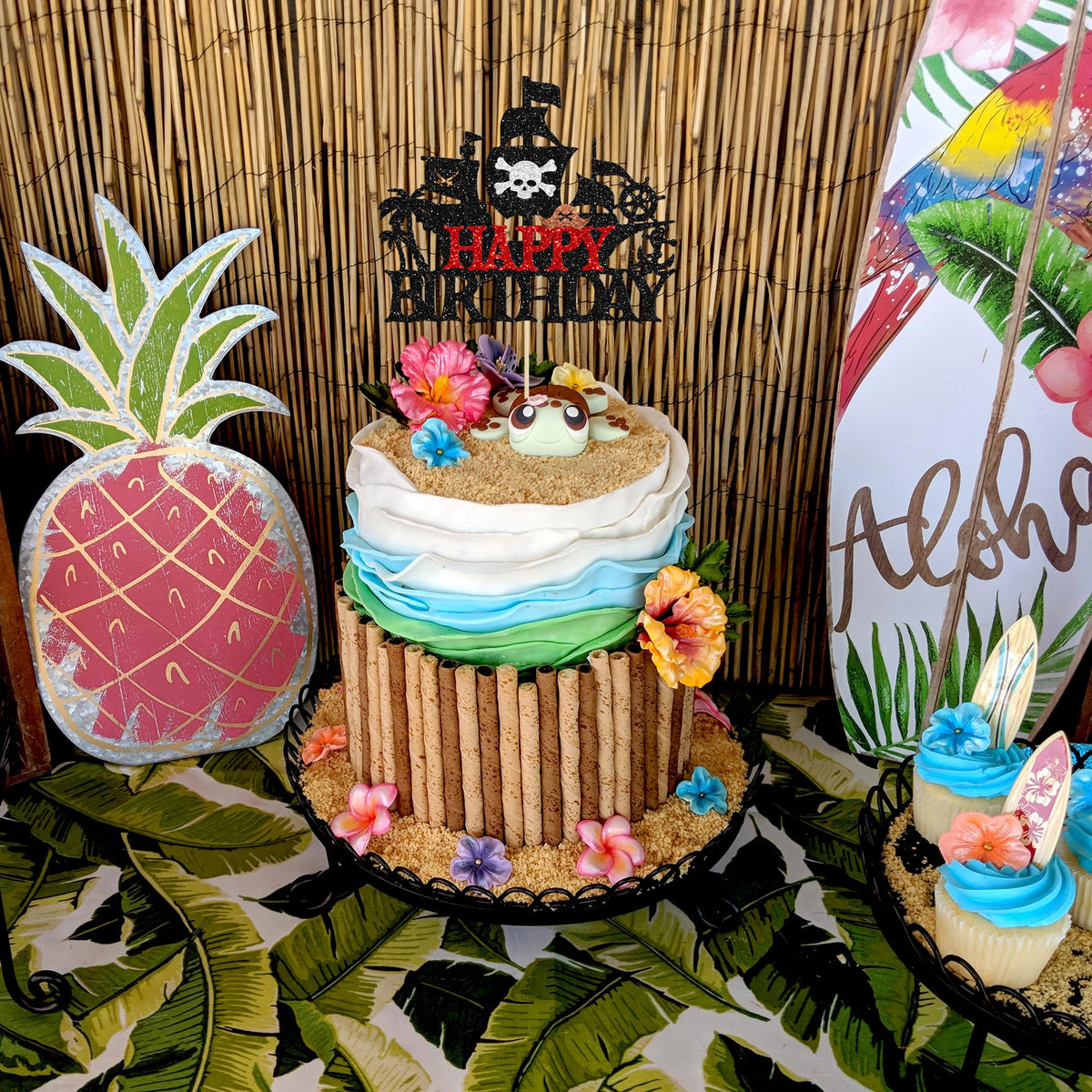 1Pcs Pirates Happy Birthday Cake Topper Pirate Ship Nautical Cake Pick for Pirates Theme Baby Shower Birthday Party Cake Decorations Supplies Red (Red 5)