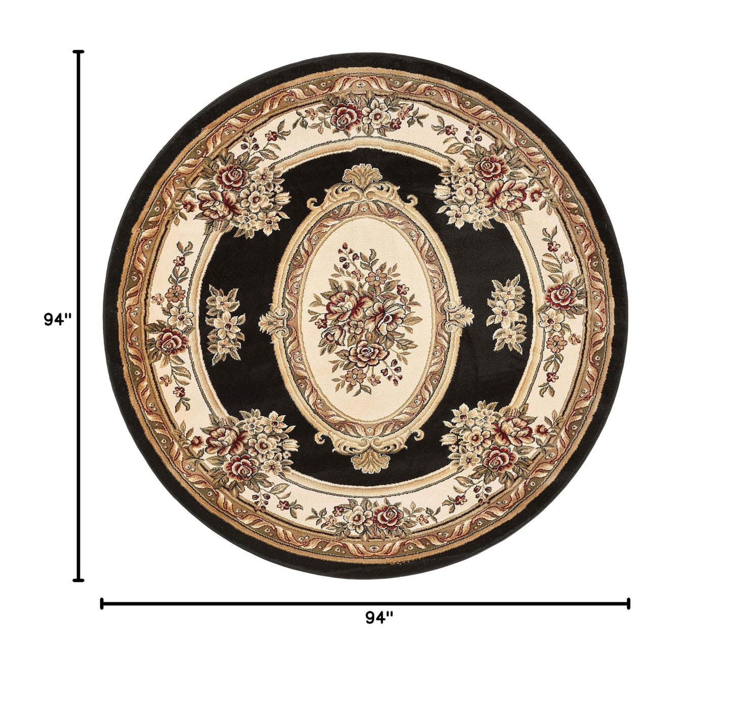 Timeless Collection Le Petit Palais Black 8' Foot Round Luxurious Traditional French Medallion Oriental Area Rug Perfect for Living Room Bedroom or Dining Room Easy (7'10" (Round) / Black)