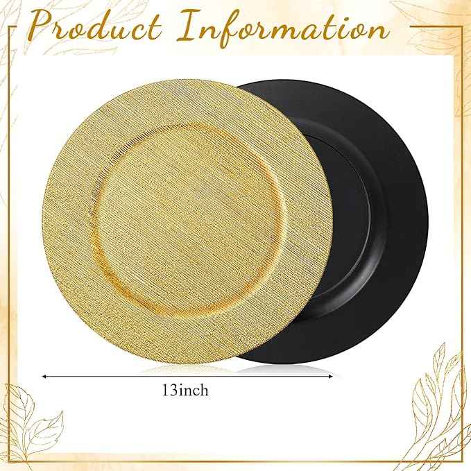 Tanlade 30 Pcs Charger Plates Bulk 13 Inch Plastic Texture Strip Wedding Chargers Floral Decorative Plates with Metallic Ruffled Rim for Wedding Party, Holiday Event Supplies(Gold)