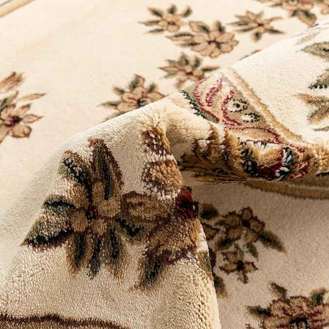 Well Woven Timeless Collection Le Petit Palais Ivory 5' Foot Round Luxurious Traditional French Medallion Oriental Area Rug Perfect for Living Room Bedroom or Dining Room Easy-to-Clean Durable Design
