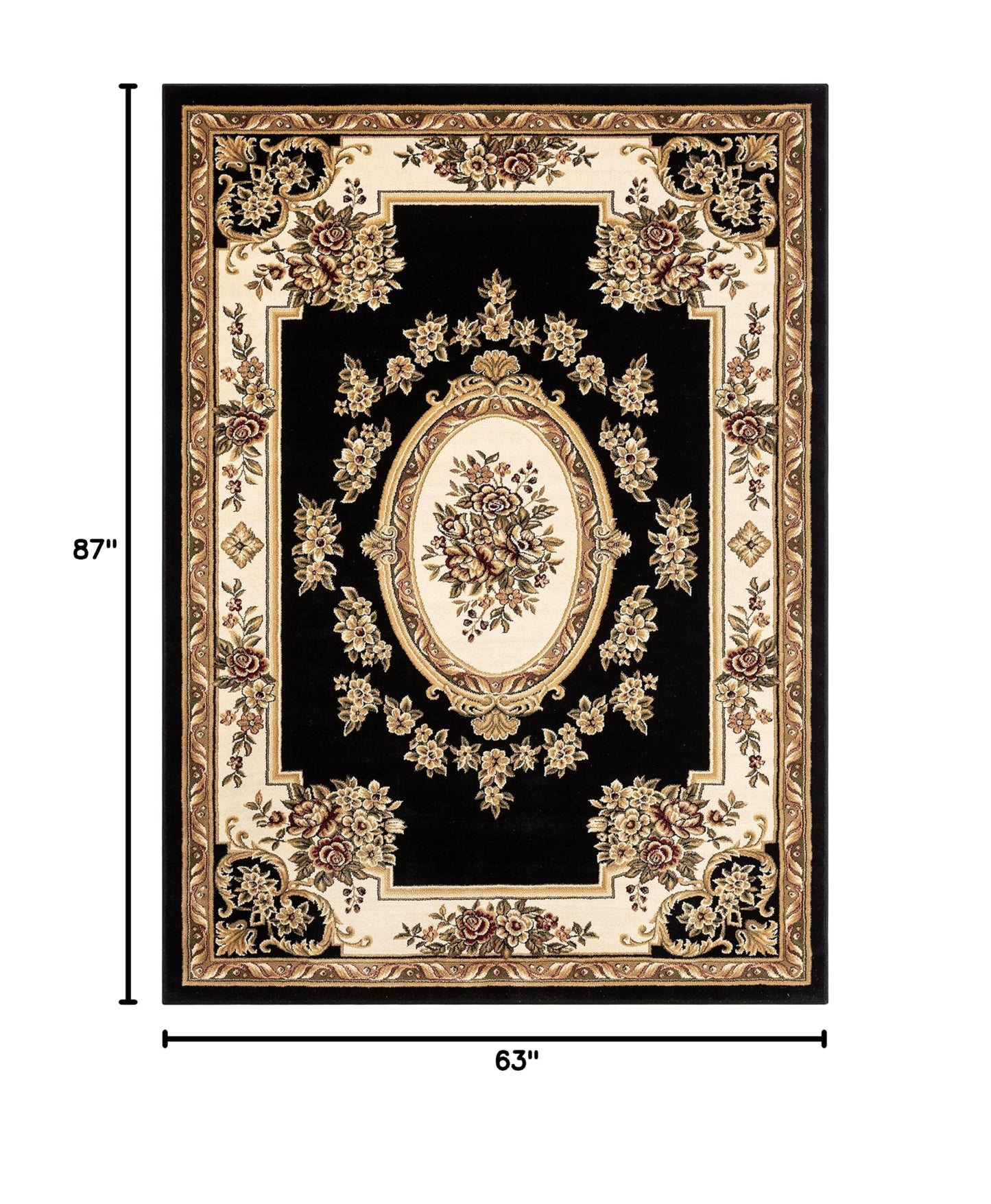 Pastoral Medallion Black French European Formal Traditional Area Rug (5'3" x 7'3" (Rectangular) / Black)