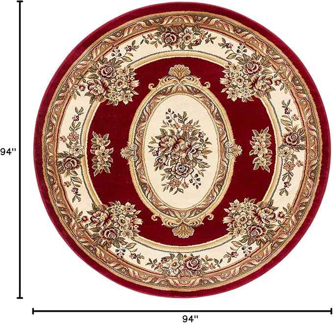 Well Woven Timeless Collection Le Petit Palais Red 8' Foot Round Luxurious Traditional French Medallion Oriental Area Rug Perfect for Living Room Bedroom or Dining Room Easy-to-Clean Durable Design